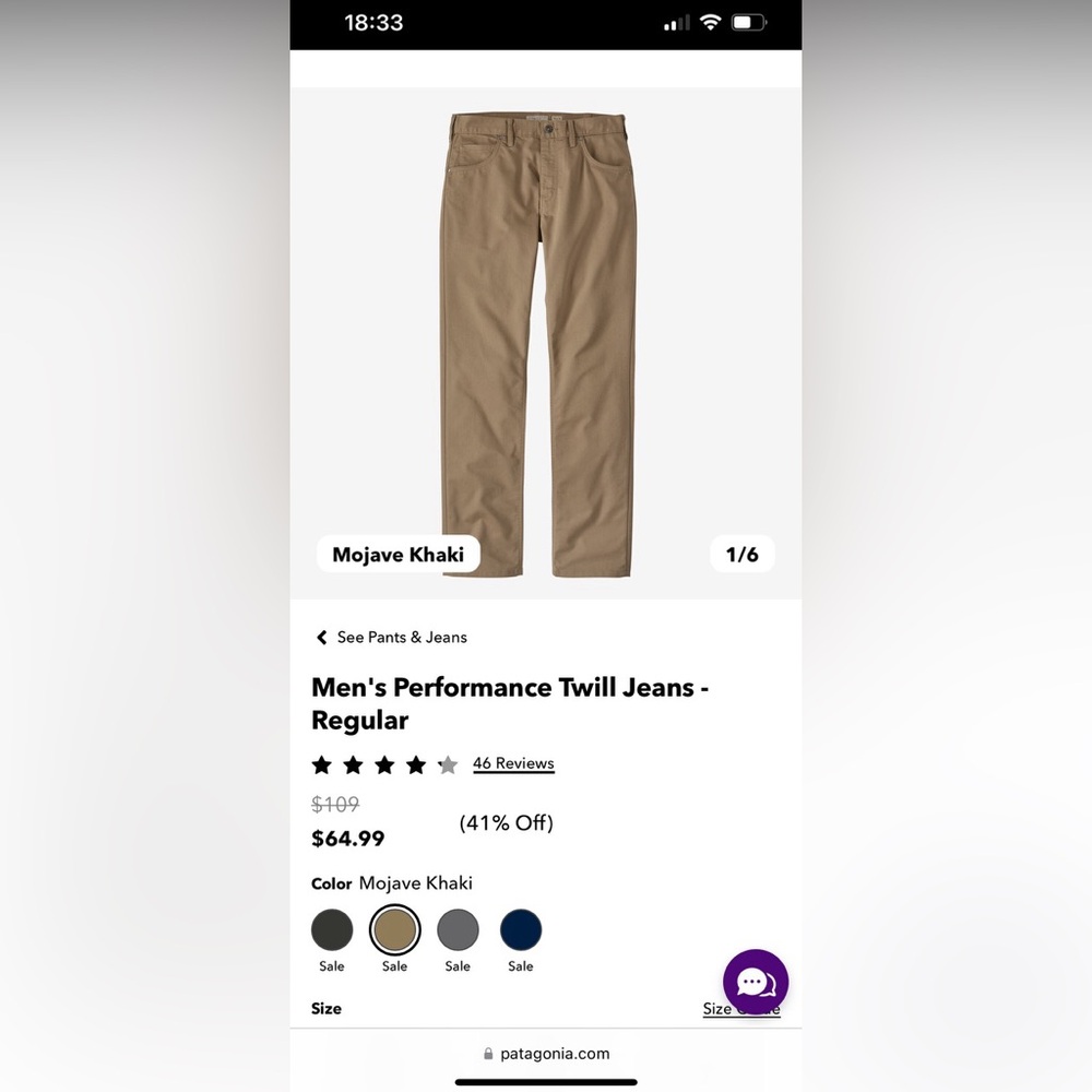 Patagonia Men’s Performance Twill Jeans. 38x32